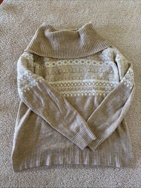 Calvin Klein Taupe & Cream Fair Isle Cowl Neck Sweater